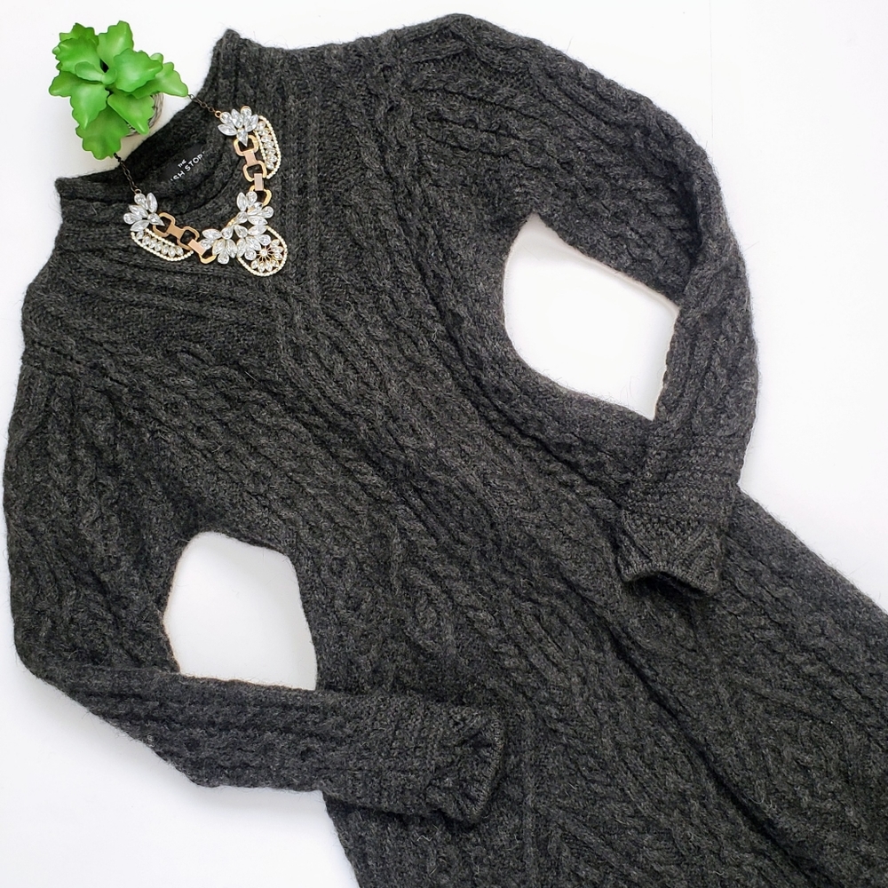 The Irish Store Skellig Aran Wool Gray Cable Knit Sweater Dress Size Small.